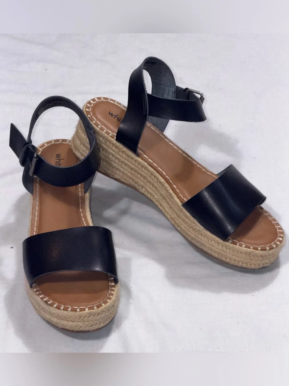 White Mountain Black Espadrille Wedge Sandals Women's 11 Ankle Strap Platform